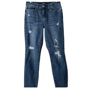 Judy Blue Distressed Relaxed Fit Jeans Raw Hem 29